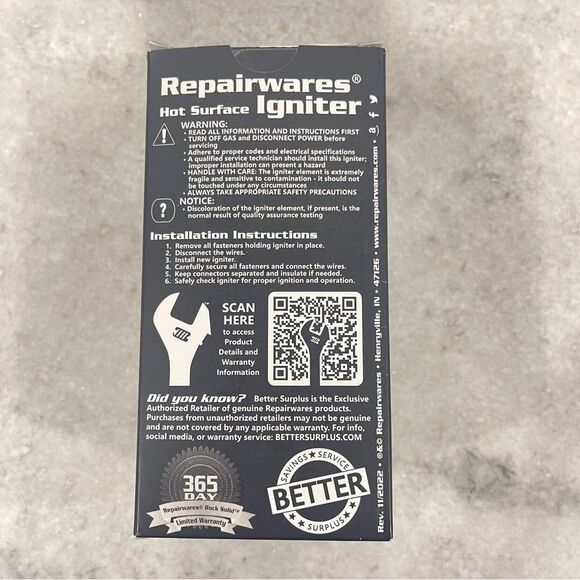 Repairwares Hot Surface Igniter Part #RWMEE61841401 New in Box! - Picture 2 of 13